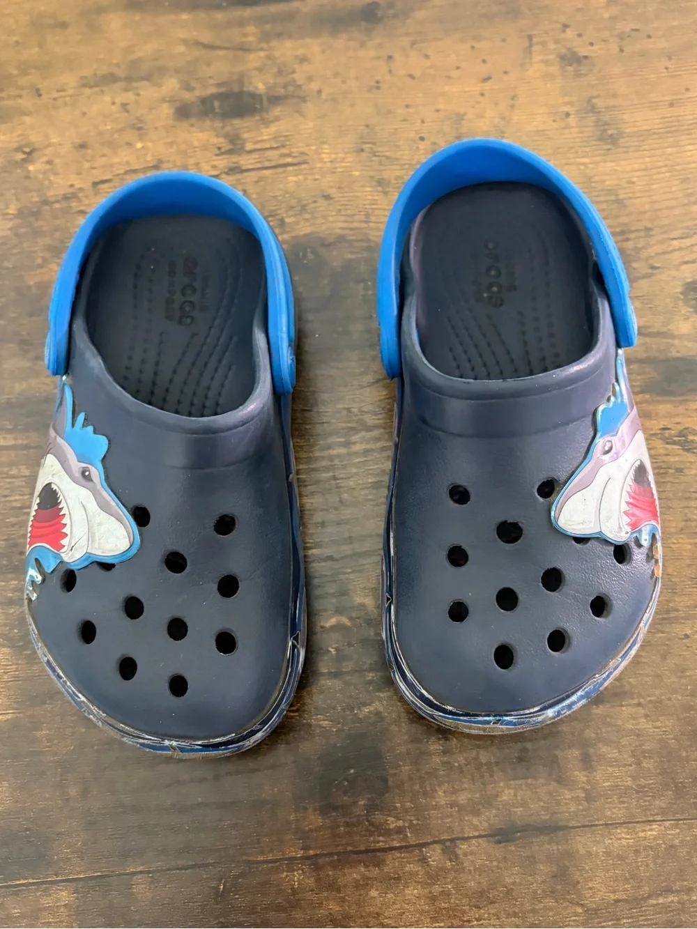 CROCS Kids Shark Clogs in Navy and Bright Blue